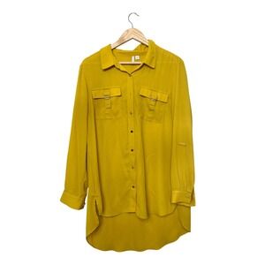 EST. 1946 Women Mustard Yellow‎ D-Ring Utility Pocket High-Low Tunic Blouse L